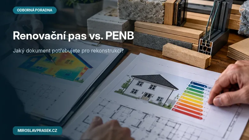 Projektová dokumentace domu, energetický štítek a vzorky stavebních izolací