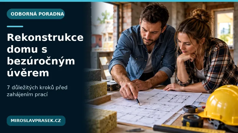 Majitelé domu konzultují projektovou dokumentaci rekonstrukce u stavebního stolu
